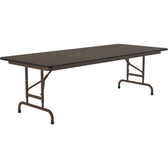 Pemberly Row 22-32"H Adjustable Height Melamine Top Folding Table in Walnut