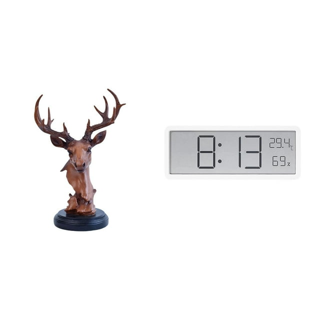 Figura de cabeza de ciervo con adorno de estatua de animal, reloj de pared digital, moderno material de resina PP, adecuado para escritorio de oficina