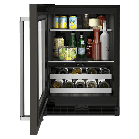 KitchenAid - 14-Bottle Dual Zone Beverage Cooler with Glass Door and Metal-Front Racks - Black stainless steel
