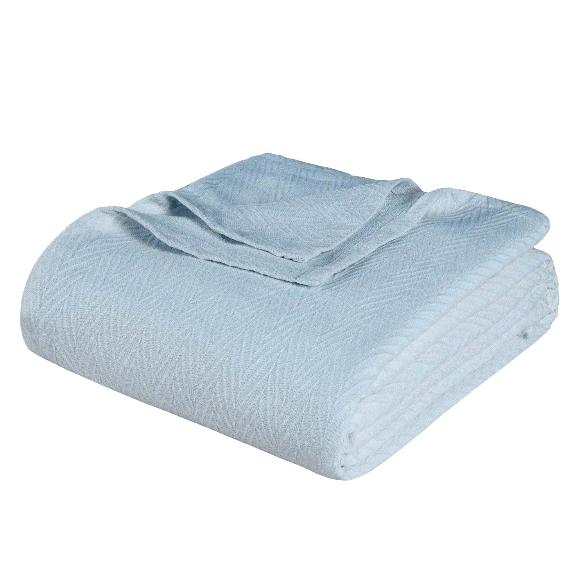 BNM Chevron Zig-Zag Cotton Blanket, Full/ Queen, Light Blue