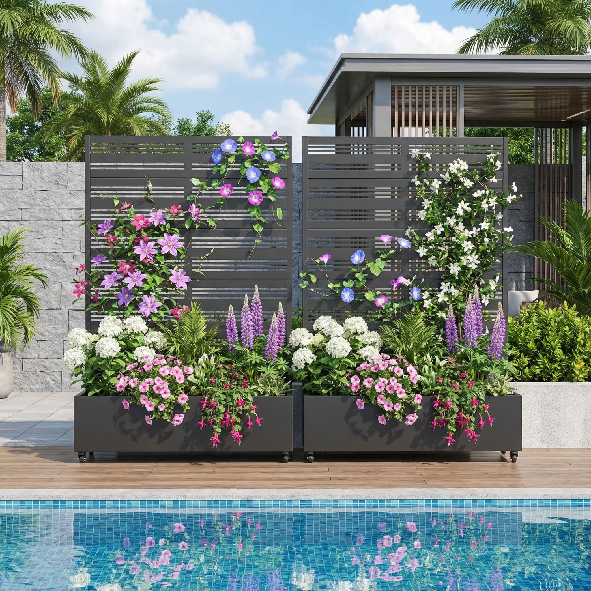 MAYEERTY 5 Panels Outdoor Metal Planter Box, Durable Weather-Resistant Planter, 2 pcs Decorative Metal Flower Box for Patio, Balcony, Garden