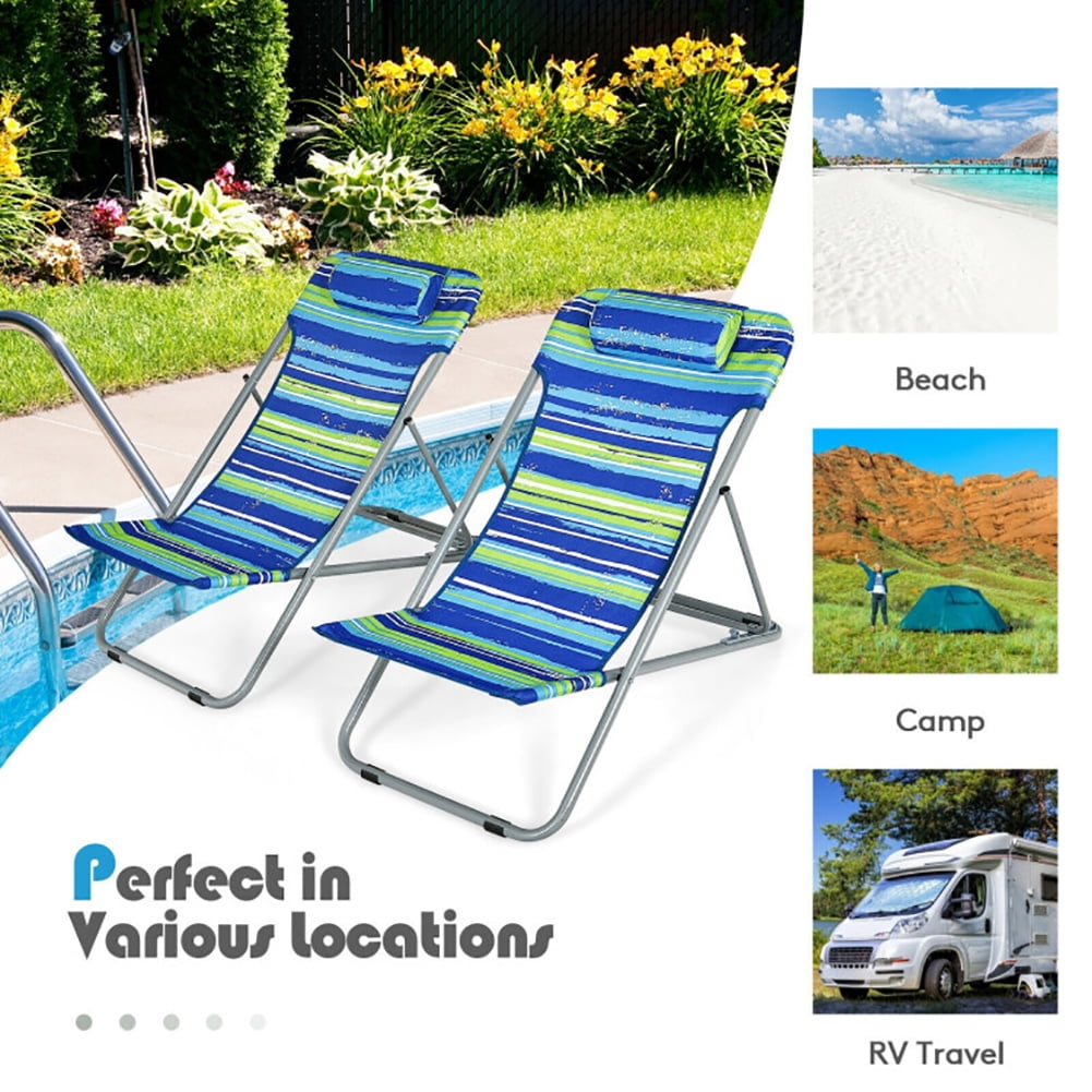 Aimee Lii Portable Beach Chair Set of 2 with Headrest, Outdoor Patio Furniture, Blue Aimee Lii Portable Beach Chair Set of 2 with Headrest, Outdoor Patio Furniture, Blue