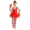 thumbnail image 3 of CHICTRY Girls Christmas Candy Cane Costume Stripes Tulle Peplum Jumpsuit Spaghetti Straps Bodysuit with Arm Sleeves A Red 8, 3 of 7