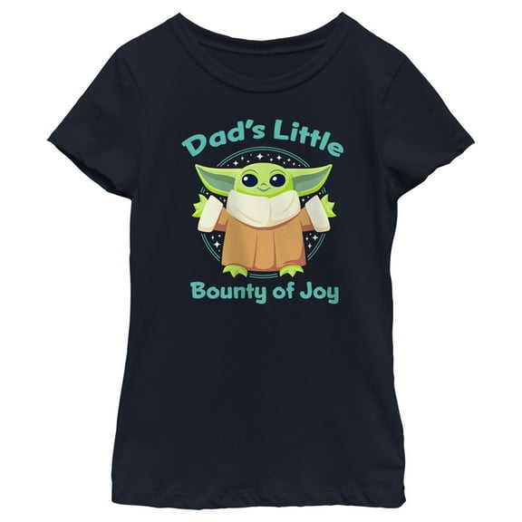 Girl's Star Wars: The Mandalorian Grogu Dad's Little Bounty of Joy  Graphic Tee Navy Blue Medium