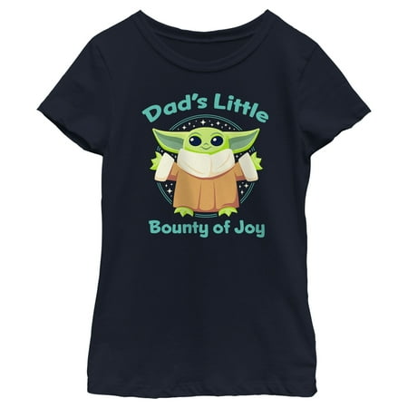 Girl's Star Wars: The Mandalorian Grogu Dad's Little Bounty of Joy Graphic Tee Navy Blue X Large