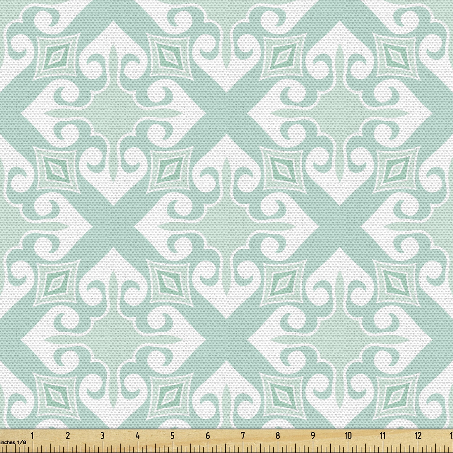 Teal and White Fabric by the Yard Upholstery, Old Fashioned Abstract ...