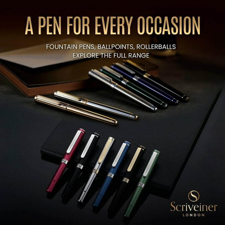 Scriveiner Luxury Rollerball Pen Black Lacquer, 24K Gold Finish