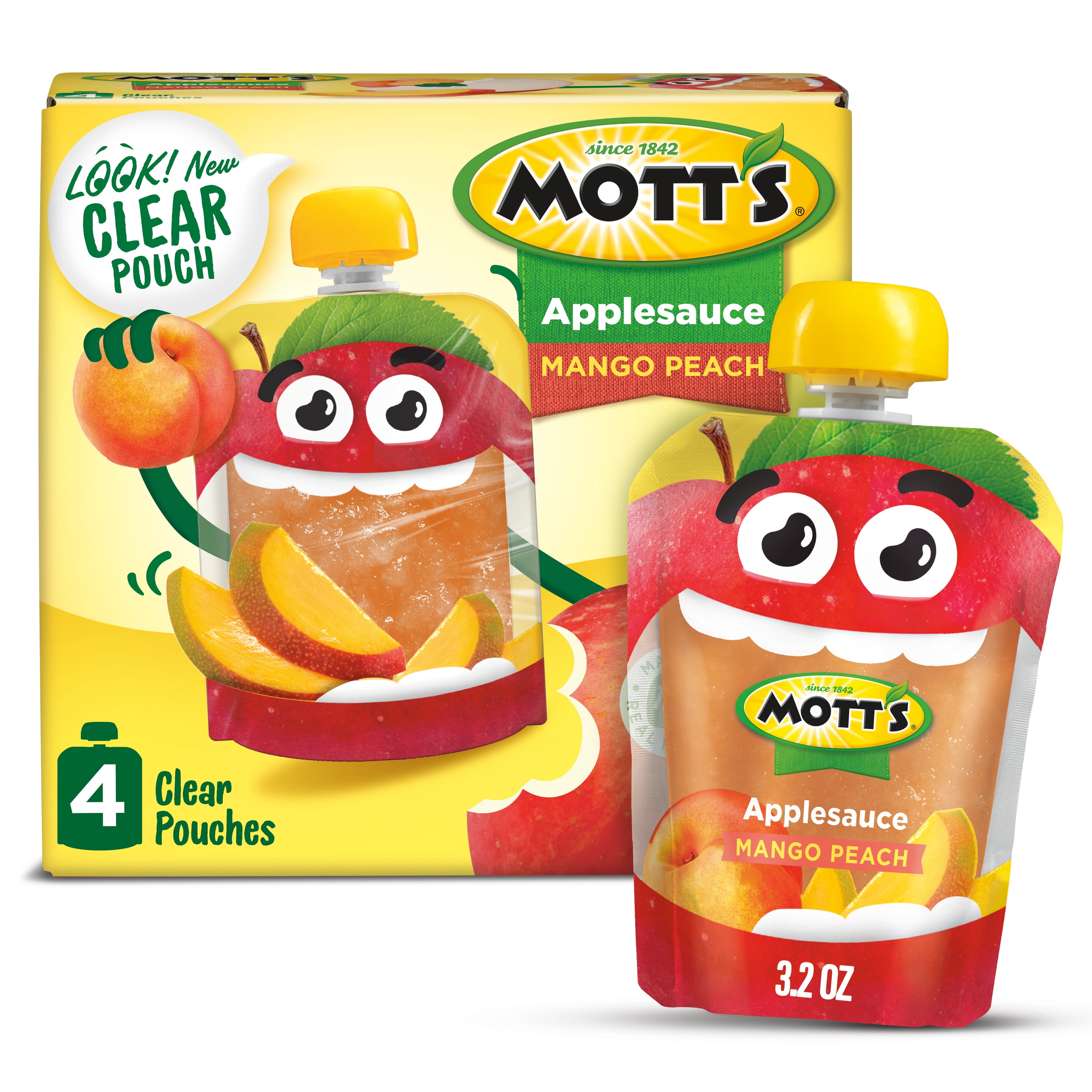(4 Pack) Mott's Mango Peach Applesauce Pouches, 3.2 oz