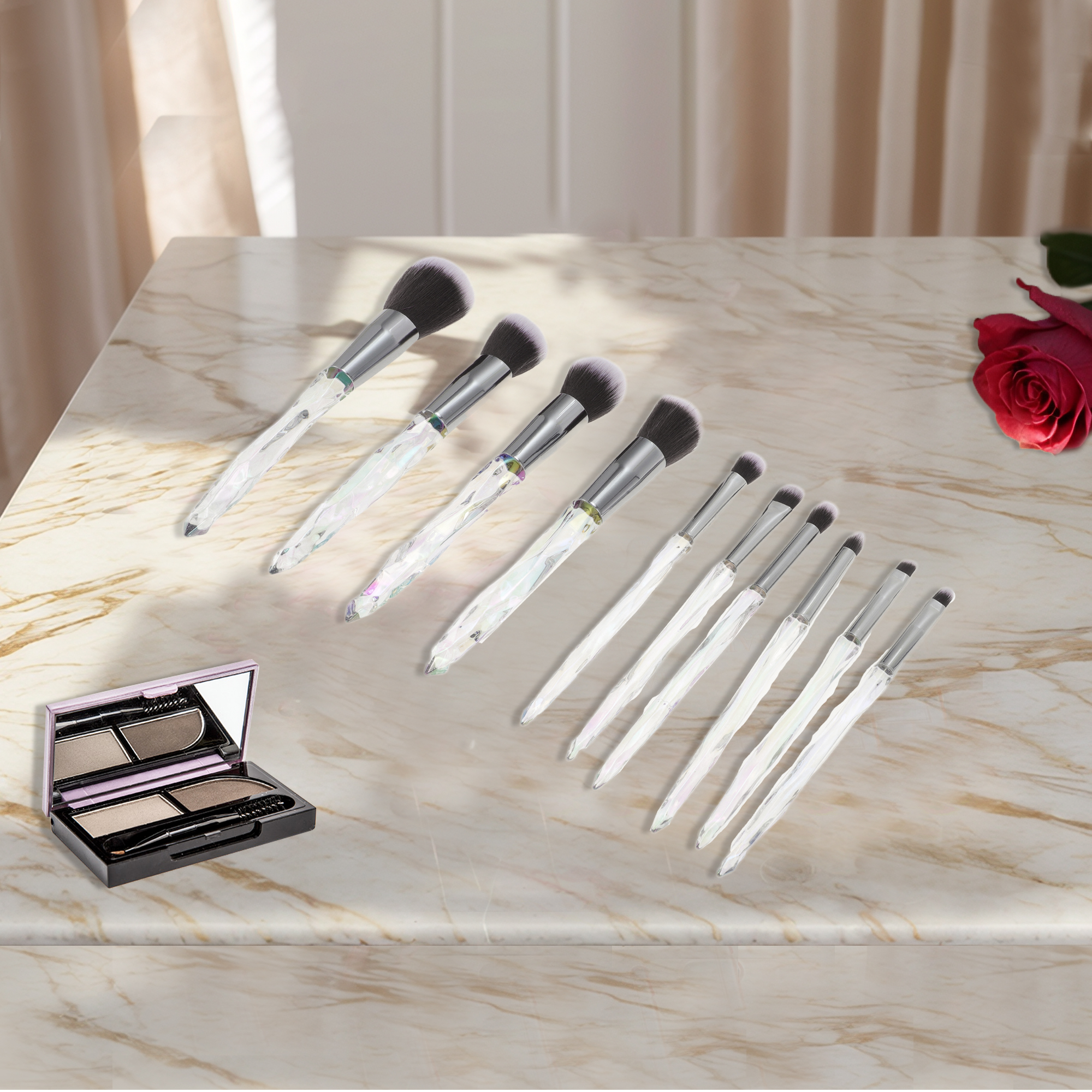 Unique Bargains 10 Pcs Convenient Makeup Brush Set for Travel White, Brown