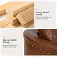 thumbnail image 4 of Swivel Genuine Leather Accent Chair Set of 2 Wooden Upholstery Home Theater Armchair Metal Base Living Room Brown, 4 of 8