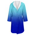 thumbnail image 4 of Women's Color Gradient Plush Bathrobe, Ombre Fade Hooded Robe, Long Length Belted Loungewear, Soft Fleece Kimono Style Gown, Cozy Gradient Color Change Robe Blue M, 4 of 4