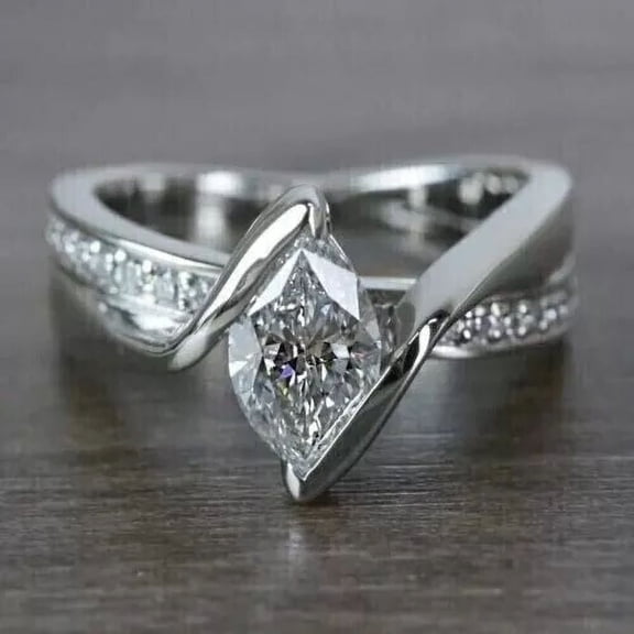 3Ct Marquise Cut Lab-Created Diamond Engagement Ring 14k White Gold Plated Silver
