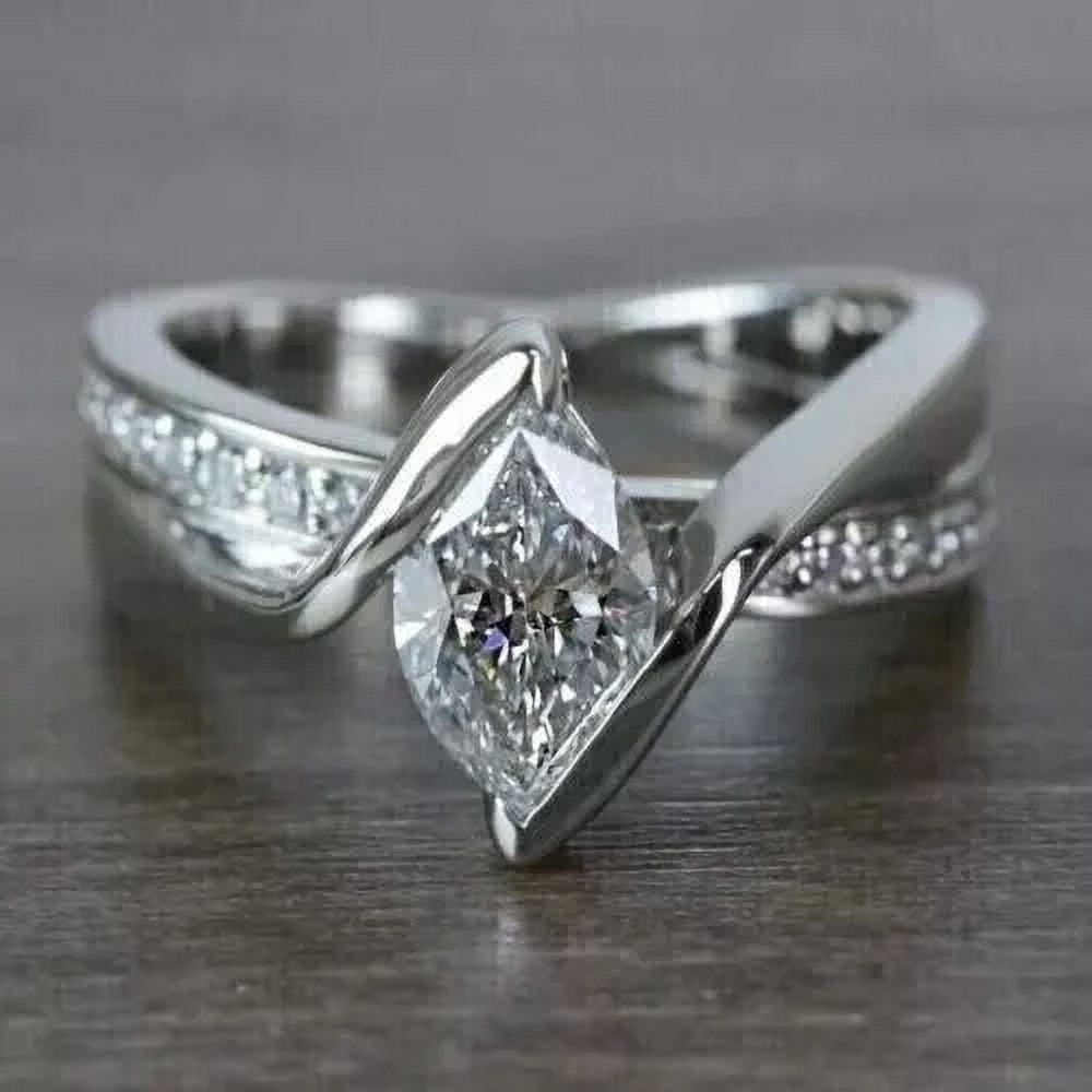 3Ct Marquise Cut Lab-Created Diamond Engagement Ring 14k White Gold Plated Silver