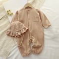 thumbnail image 2 of FAOWME Baby Boy Romper Long Sleeve Button Down Shirt Romper Fall Romper With Hat Khaki 3-6 Months, 2 of 3