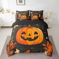thumbnail image 2 of Feelyou Halloween Pumpkin Child Bedding Comforter Set 7 Pieces, Autumn Leaf Full Bedding Set, Black Orange Reversible Fitted Sheet Flat Sheet, Lightweight Room Decor, 2 of 7