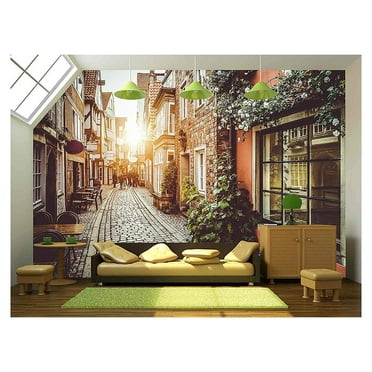 Wall26 Old Town in Europe at Sunset - Removable Wall Mural | Self-Adhesive Large Wallpaper - 100x144 inches
