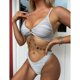 thumbnail image 3 of Conjunto De Bikini De 2 Piezas Con Correa De Espagueti De Cadena Sin Espalda Anillo Suave Vinculado Traje De Baño De Bikini Con Textura Gris S, 3 of 8
