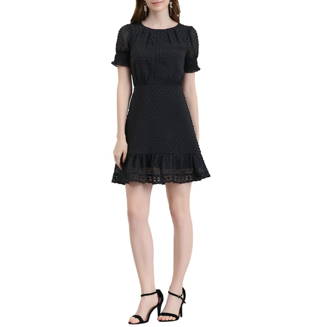 INSPIRE CHIC Vestido de Fiesta Corto con Mangas Abullonadas y Volantes en A Negro