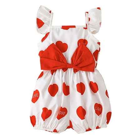 

koaiezne Toddler Girls Valentine s Day Fly Sleeve Hearts Prints Romper Jumpsuit Clothes Little Girl Romper Size 5 Toddler Boy Thanksgiving Pajamas