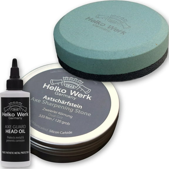 1844 Helko Werk Germany Dual Grit Axe Sharpening Stone - Axe Sharpener and Axe Puck, Machete Sharpener Hatchet Sharpener Dual 120 grit and 320 grit, Lightweight Field Sharpener for Axes