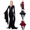 thumbnail image 2 of Sarkoyar Robe d'Halloween pour Femme à Lacets, Coupe Ajustée, Ourlet à Volants Irrégulier, Manches Évasées, Découpes, Col Rond, Couleur Unie, Vampires, Cosplay, Performance, Robe Maxi, 2 of 10