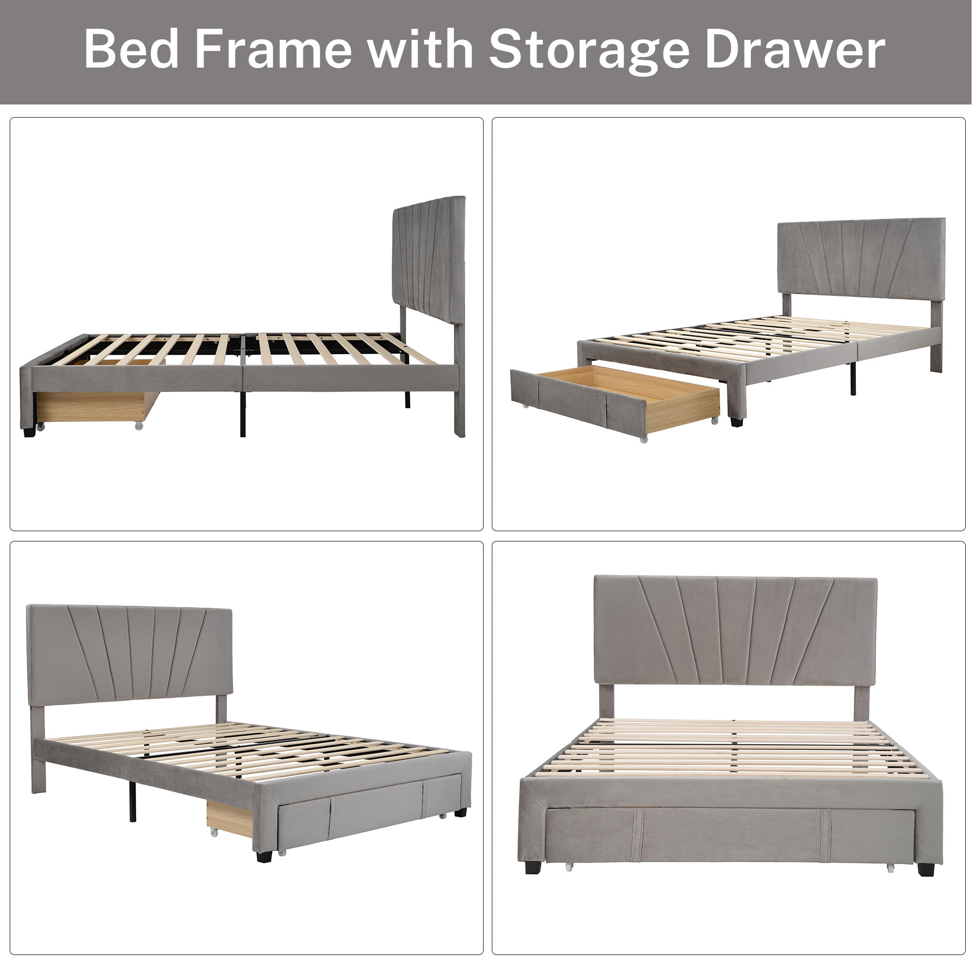 Buy Queen Bed Frame, New Upgraded Velvet Upholstered Platform Bed with