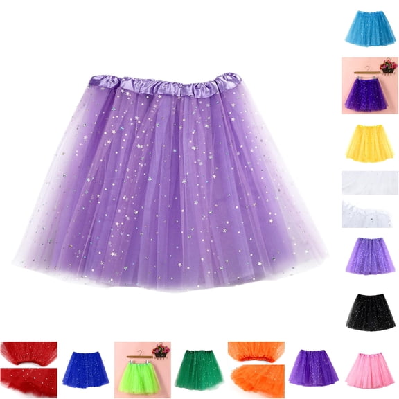DHFJKG Tutu Skirts For Women Sparkly Star Sequin Elastic Waist Multi Layers Glitter Mini Skirts Rave Party Outfit
