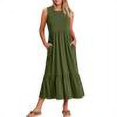 thumbnail image 1 of Robes d'Été Robe de Mode Femmes Col Rond Poches Solides Patchwork Pull Robe Armée Vert XL, 1 of 5