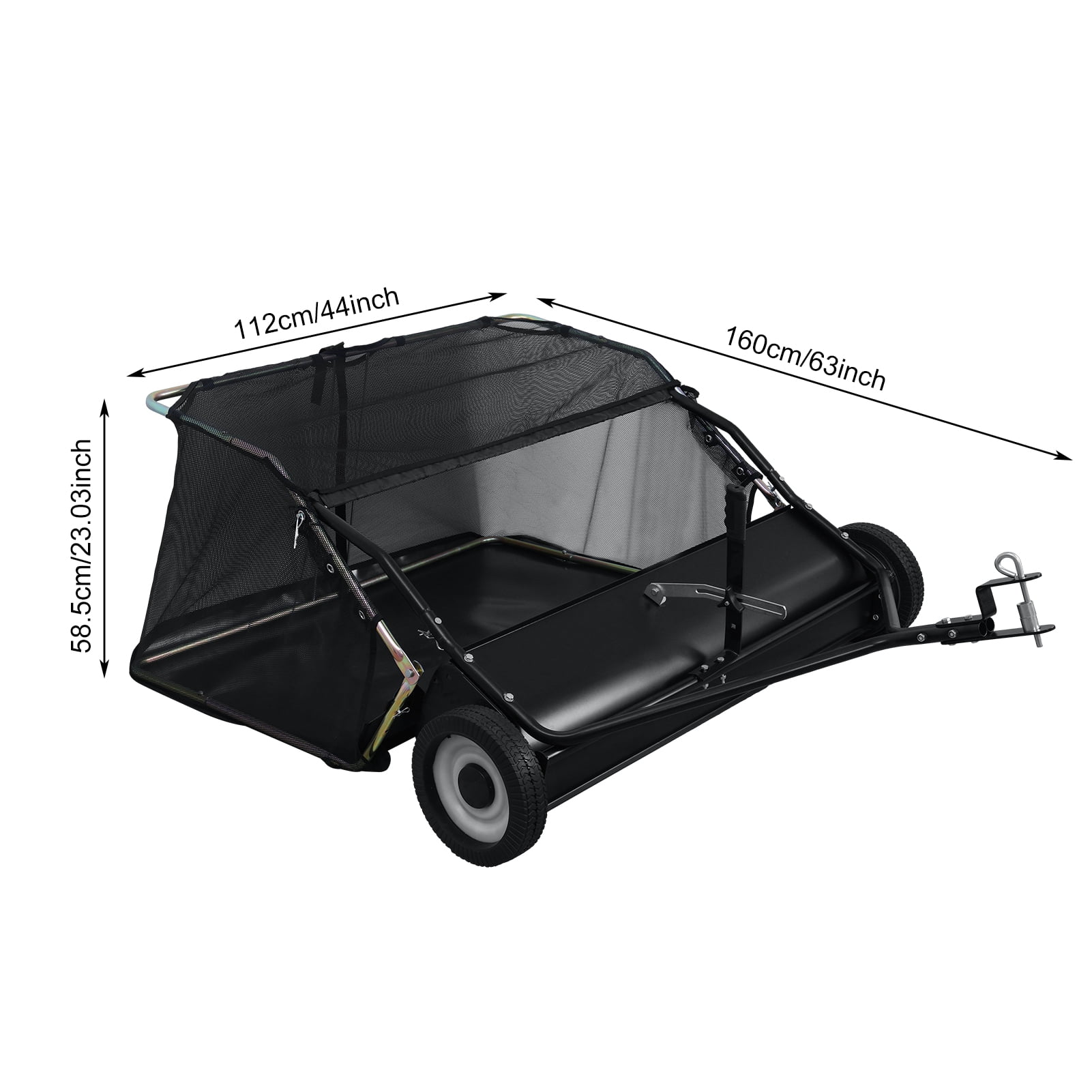 Wharick 44 Inch Lawn Sweeper Tow Behind, 25 cu.ft. Large Pull Behind Grass Sweeper, Heavy Duty Leaf & Grass Collector Adjustable Sweeping Height for Garden Yard Sweeper