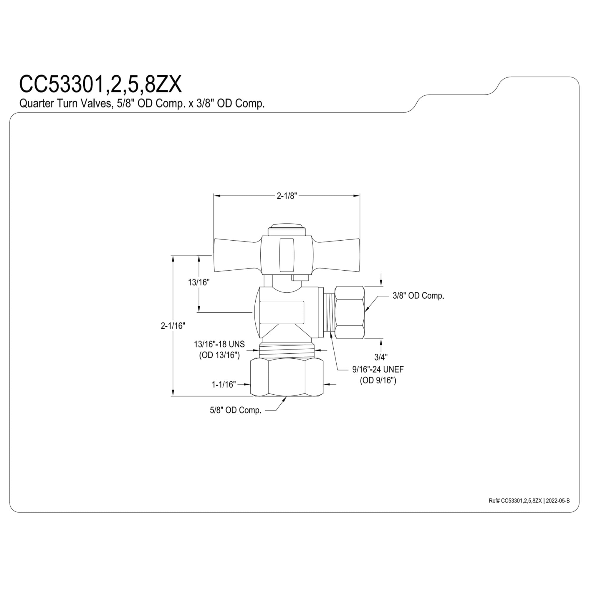 Kingston Brass CC53305ZX 5/8-Inch O.D. Comp x 3/8-Inch O.D. Comp Quarter-Turn Angle Shut-Off Valve in Oil Rubbed Bronze