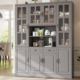 thumbnail image 2 of MEISSALIVVE 78.7" Kitchen Pantry Cabinet with Glass Doors & LED Lights, Freestanding Storage Hutch with Shelves, Gray Pantry Cupboard, 62.99" W x 15.7" D, 2 of 7