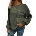 thumbnail image 3 of qolati Long Sleeve Shirts for Women Oversized Casual Solid Crewneck Knitted Sweatshirt 2024 Fall Loose Fit Pullover Shirts Tops, 3 of 6
