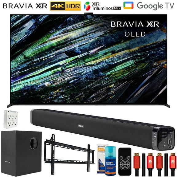 Sony XR77A95LBRAVIA XR A95L 77 inch QD-OLED 4K HDR Smart TV with Google TV (2023) Bundle with Deco Gear Home Theater Soundbar with Subwoofer, Wall Mount Accessory Kit, 6FT 4K HDMI 2.0 Cables and More