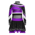 thumbnail image 2 of TiaoBug Cheerleading Outfits for Kids Girls Long Sleeve Mock Neck Rhinestones Cheer Top with Mini Skirt Set Purple 10, 2 of 6