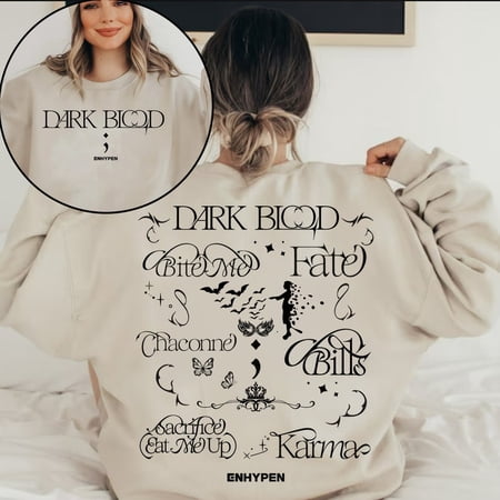 Dark Blo.Od Enhypen Tracklist Sweatshirt, Bite Me, Chaconne, Fate, Sacrifice, Karma, Bills, Enhypen Niki, Jake, Sunoo, Heeseung, Jungwon, Jay, Gift For Men, Women, Shirt, Sweatshirt, Hoodie