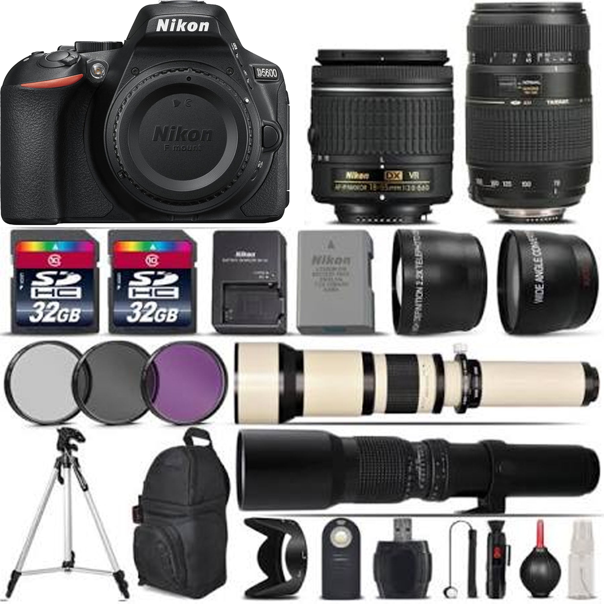 Nikon D5600 DSLR Camera + 1855mm AFP Lens + 70300mm + 6501300mm + 500mm Lens MEGA BUNDLE