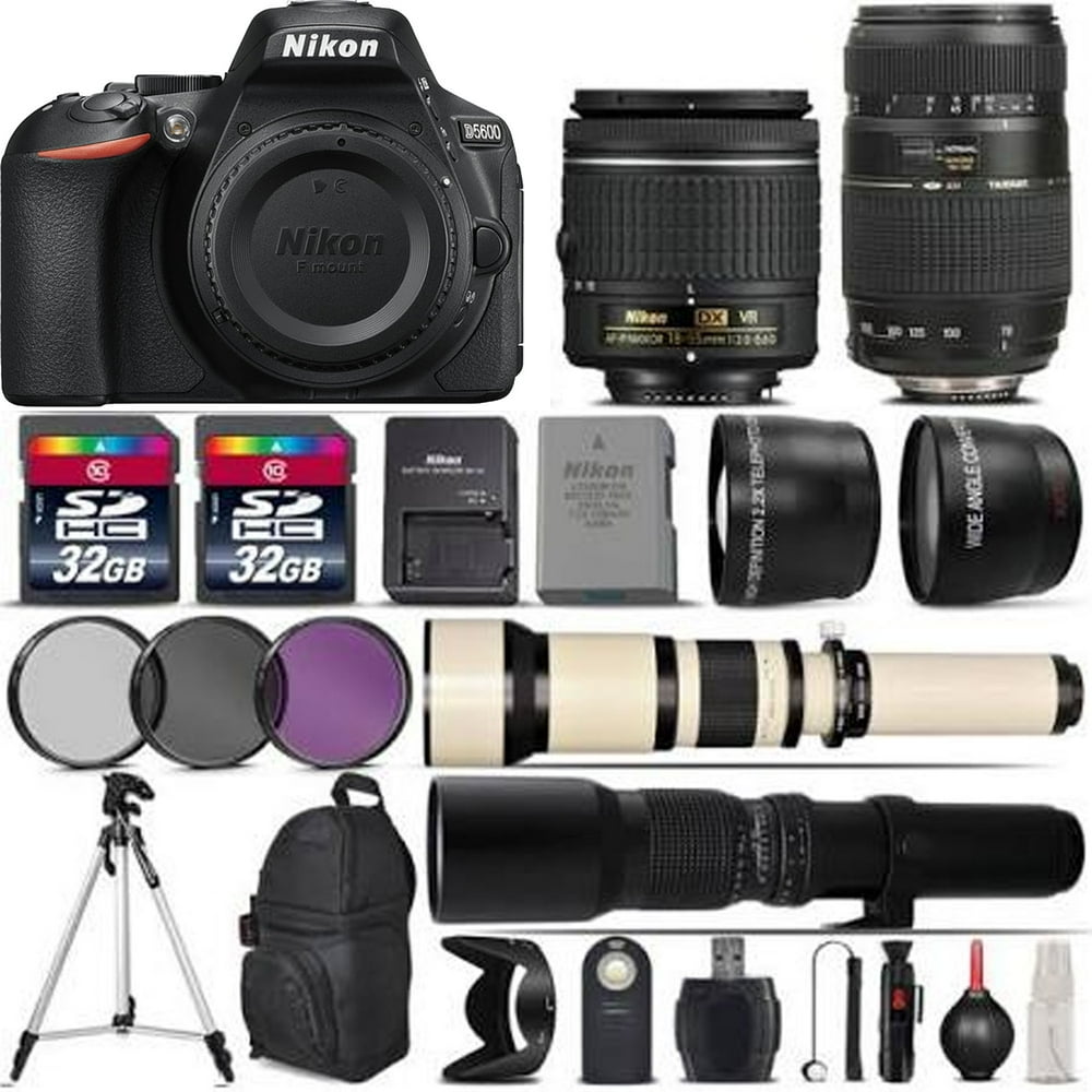 Nikon D5600 Dslr Camera + 18-55mm Af-p Lens + 70-300mm + 650-1300mm 