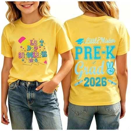 Kids Graduation Themed T-Shirt Funny Short Sleeve Crew Neck Tee for Boys Girls School Celebrations(Yellow1 12-13 Years)