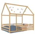 thumbnail image 4 of Leumius Full Size Floor Bed with House Roof Frame, Fence Guardrails Montessori Floor Bed for Boys Girls Natural, 4 of 7