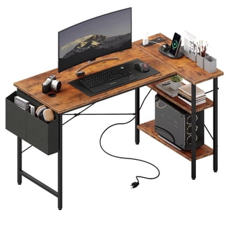 Romorgniz, Gaming Desk, with Power Outlet, RGB LED Lights, Black