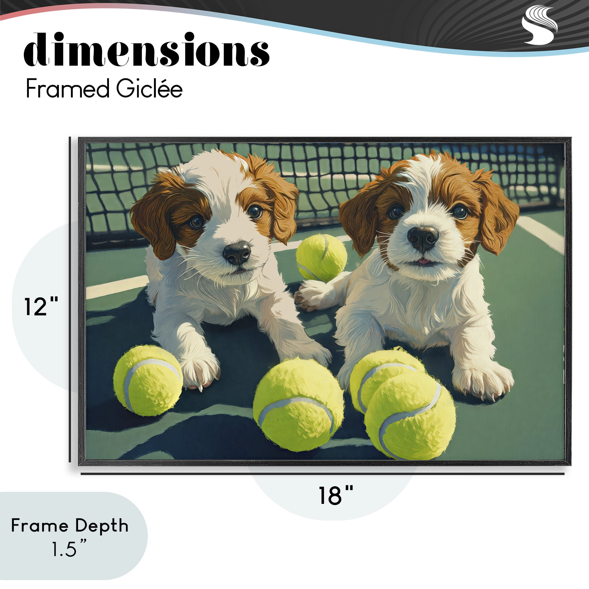 Stupell Industries Playful Puppies with Tennis Balls Black Framed Giclee Art, design by Imagine It Images