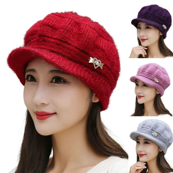 Dengjunhu Women's Winter Warm Hat Crochet Slouchy Beanie Knitted Caps with Visor