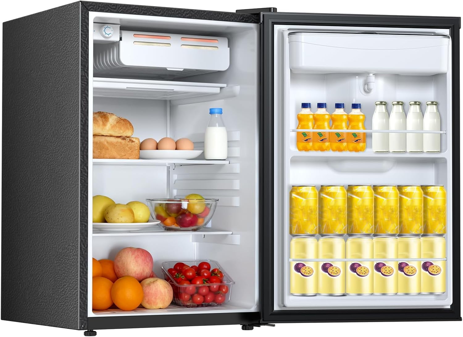 WAA 4.4 Cu.Ft Mini Fridge with Water Dispenser Adjustable Temp,Low Noise for Small Spaces (Black)