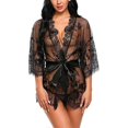 thumbnail image 2 of Women See Through Sexy Lace Kimono Robe Lingerie Nightwear Dressing Gown Sleepwear, 2 of 3