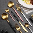 thumbnail image 2 of Juego de vajilla de acero inoxidable 304, cuchillo, tenedor y cuchara, cuatro piezas, cuchara chapada en oro, juego de carne negro y dorado, 2 of 3