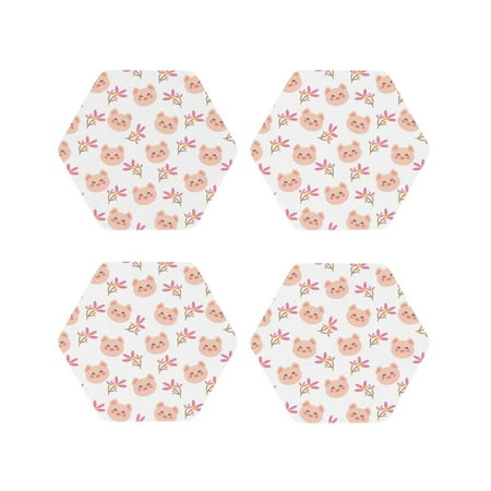 

Coasters Set of 4 - Cute Pig Face and Plants Drink Coasters for Tabletop Protection Leather Coasters for Living Room Decor and Housewarming Gift Hexagon