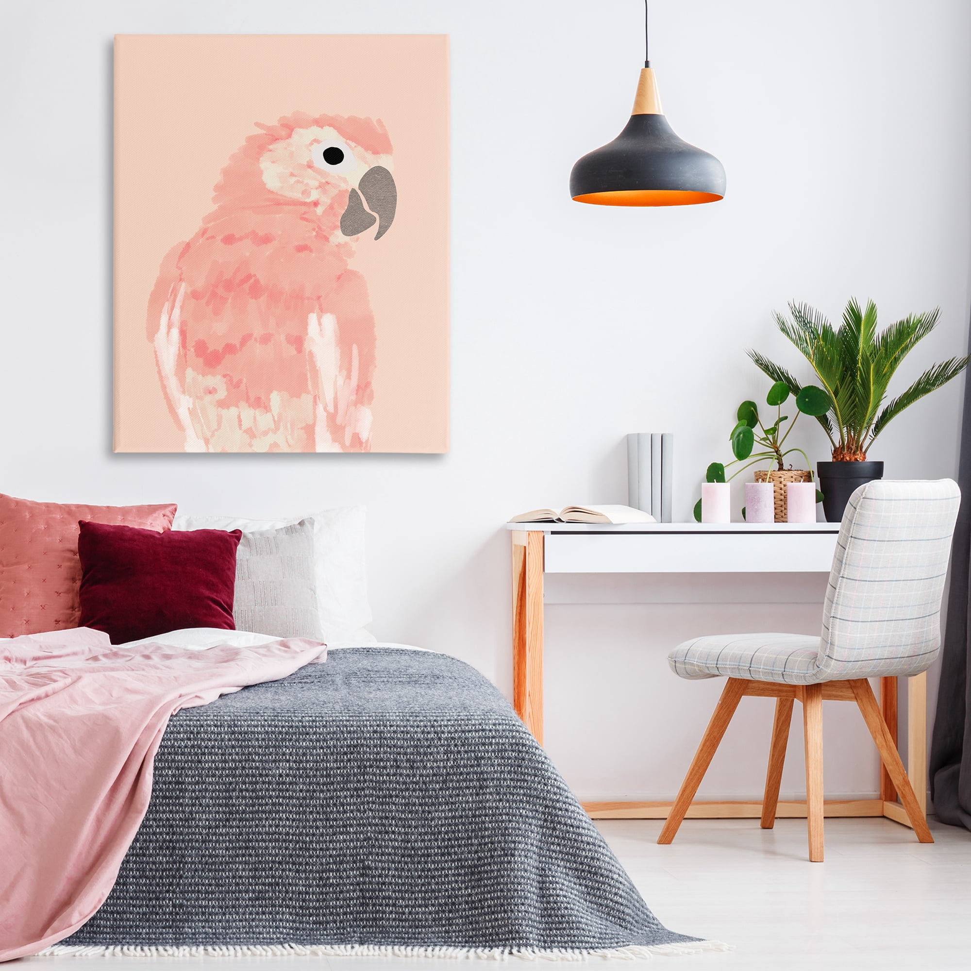 Stupell Industries Pink Neutral Parrot Animals & Insects Painting Gallery Wrapped Canvas Art Print Wall Art, 36 x 48