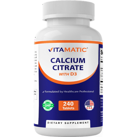 Vitamatic Calcium Citrate with Vitamin D3 – 240 Tablets – High Absorption Calcium Citrate with D3 – Non-GMO, Gluten-Free
