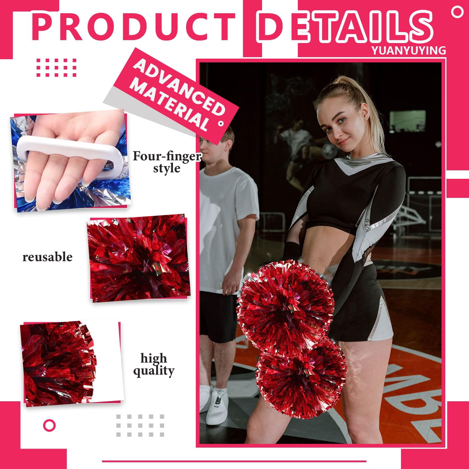 12 Pcs pom poms Cheer,pom poms Cheerleading with Four Finger Payment Cheer Pom Pomsfor Dance, Matches