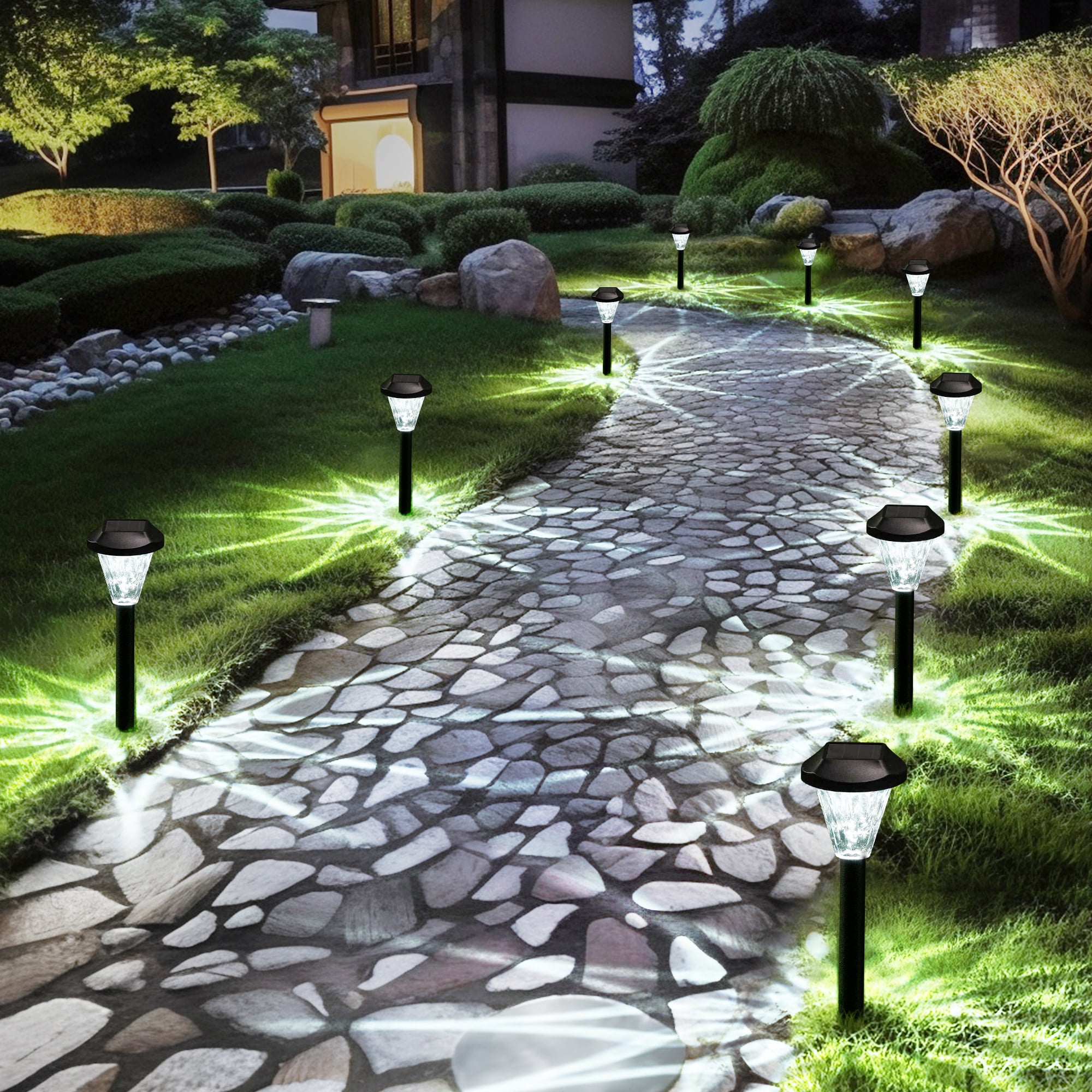 Gigalumi Solar Landscape Lights Waterproof Cold White Dusk to Dawn 12-Pack
